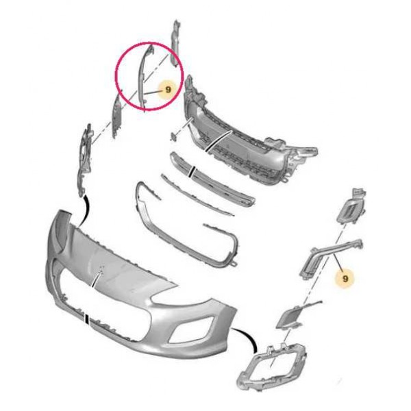 Moldura Farol Milha Peugeot 308 9676269177 Direito Prateado Direito